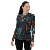 Rashguard Mujer Estampado de Coral Colores Oscuros - El Rincón del Buzo