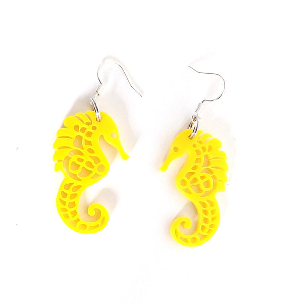Pendientes Grandes Caballito de Mar Amarillo
