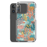 Funda transparente para iPhone® con estampado de coral colores vivos