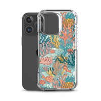 Funda transparente para iPhone® con estampado de coral colores vivos